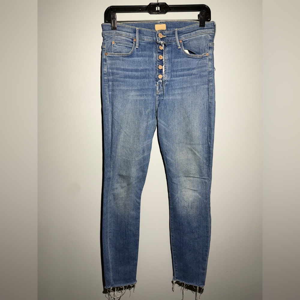 MOTHER Button-Up Skinny Jeans in Blue